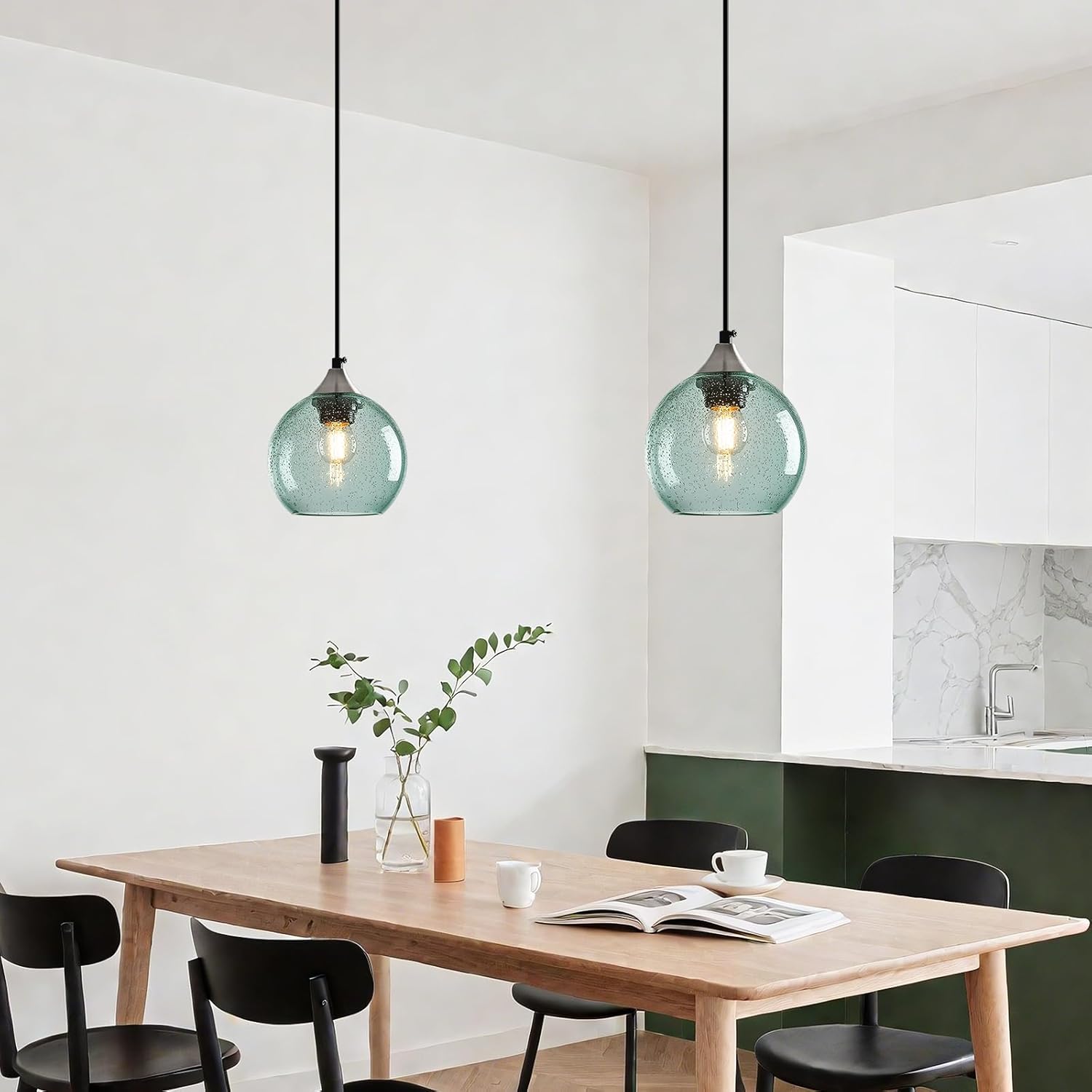 Light Green Glass Pendant Lights Kitchen Island Globe Pendant Light Fixtures Modern Pendant Lighting for Bedroom Living Dining Room Light Fixture (5.9 in, 1 Pack)