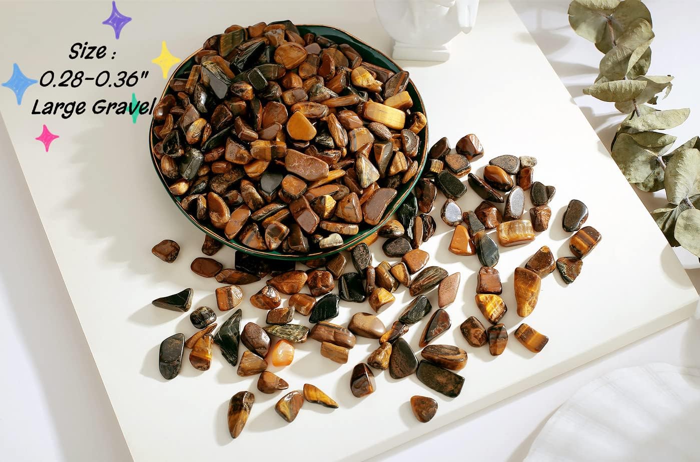 QINJIEJIE250g Tiger Eye Crystals Polished Rocks Tumbled Stones Chips Stone Crushed Quartz Crystal Natural Gem Gravel Home Decoration Succulent Plants Vase Filler Landscape Bottom Ornament 0.55lbs