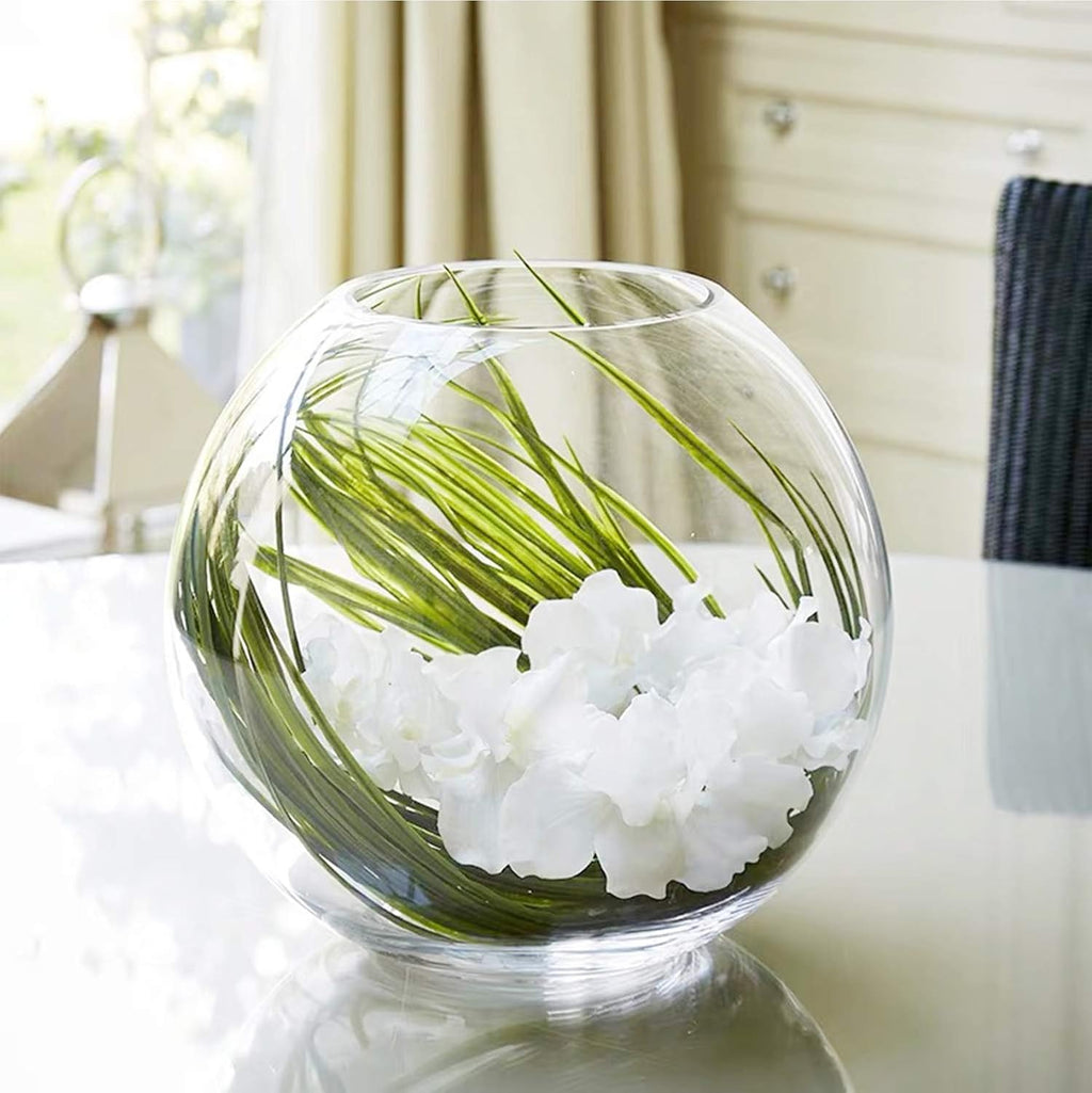WGV Bowl Glass Vase, Diameter 8", Height 6.5", Open Width 3.75", (Multiple Sizes Choices) Clear Bubble Planter Terrarium Fish Bowl for Wedding Event Home Decor, 1 Piece (VBW0008)