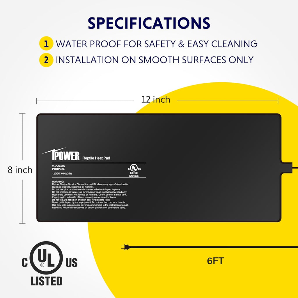 iPower 8 by 18-Inch 24W Reptile Heat Mat, LCD Digital Aquarium Thermometer, Under Tank Warmer Terrarium Heat Pad for Turtles Lizards Frogs and Other Small Animals, Multi Sizes