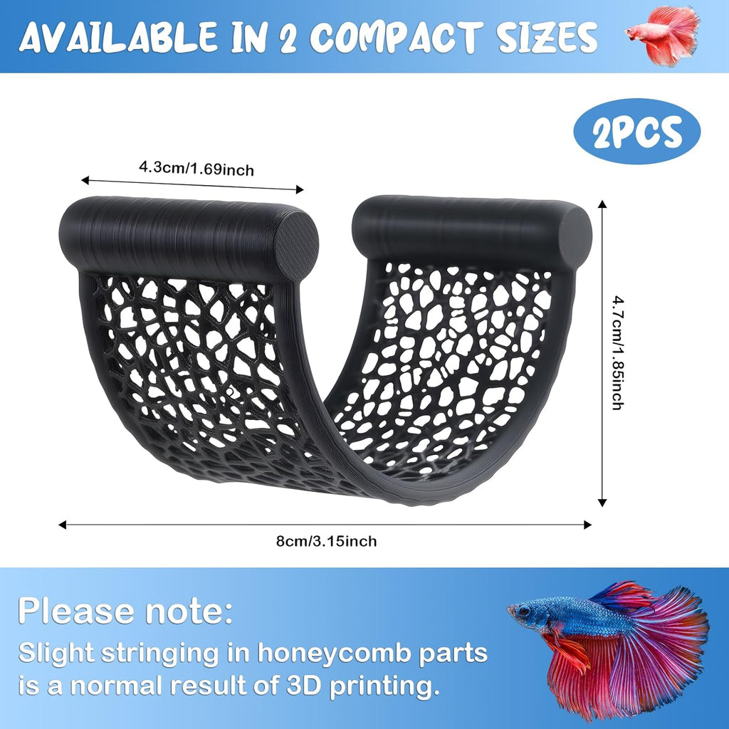 2 Pack Floating Betta Hammock Leaf Bed – Resting Platform for Betta Fish, Shrimp & Small Fish | Compact Aquarium Decor for Nano Tanks, Low Flow Aquariums & Aquascape Setup (Black)