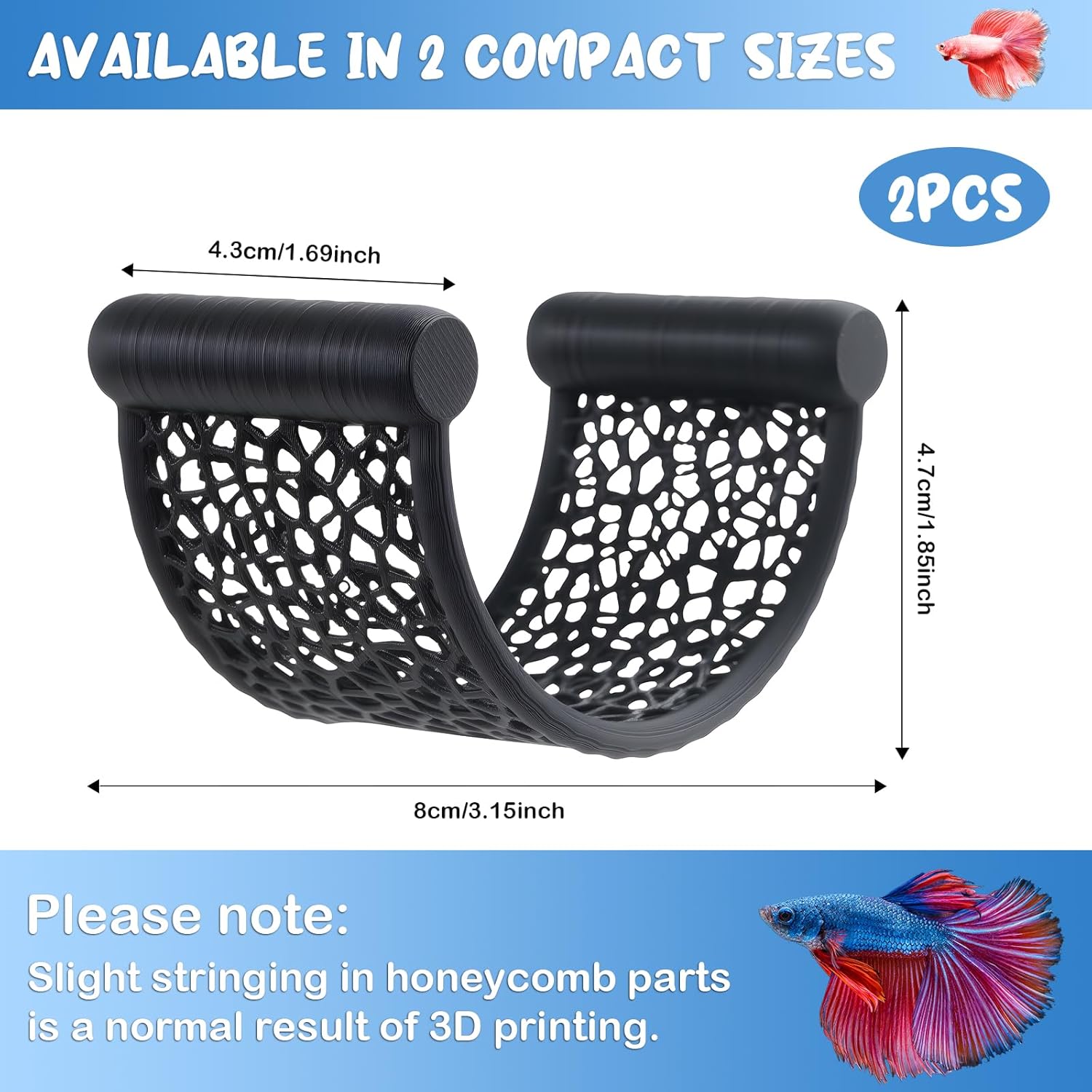 2 Pack Floating Betta Hammock Leaf Bed – Resting Platform for Betta Fish, Shrimp & Small Fish | Compact Aquarium Decor for Nano Tanks, Low Flow Aquariums & Aquascape Setup (Black)