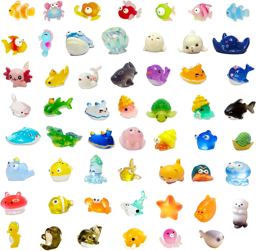 55pcs Mini Ocean Resin Animals Plastic Animals Marine Miniature Aquarium Ornaments Decorations for DIY Fish Tank Potted Micro Fairy Garden Dollhouse (56PCS Marine Animal Set)