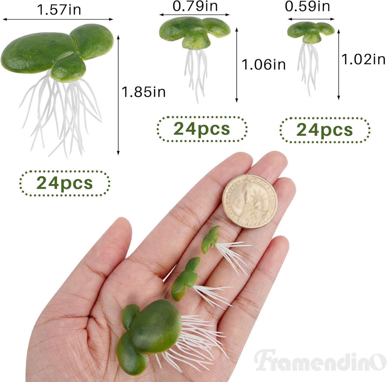 Framendino, 72 Pack Artificial Floating Duckweed Plant Plastic Fake Simulation Plants (3 Size)