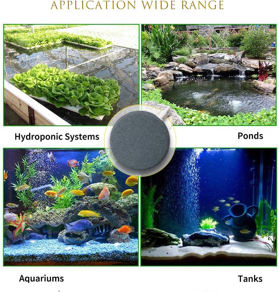 Quickun 4 Inch Updated Crazy Air Disc Stone Cylinder Bubbler Plus Diffuser Aquarium Fish Tank Hydroponics Pump Airstones Diffuser 3/16" 5/16" Hose ID, Pack of 2