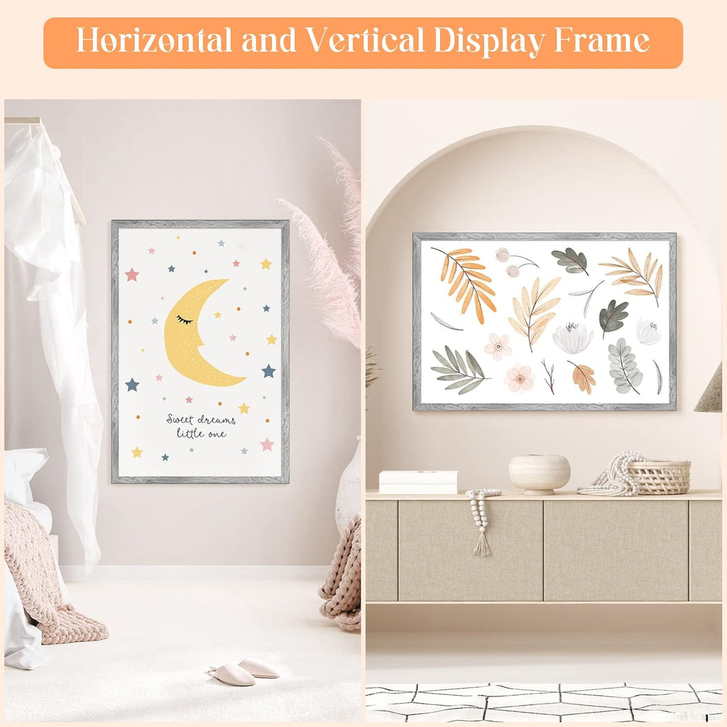 27x40 Wood Frame Gray, Rustic Natural Grey Wooden 40x27in Poster Picture Frame, Distressed 27 x 40inch Woodgrain Gallery Photo Frame with HD Plexiglass, Horizontal Vertical Wall Mounting Display 1pcs