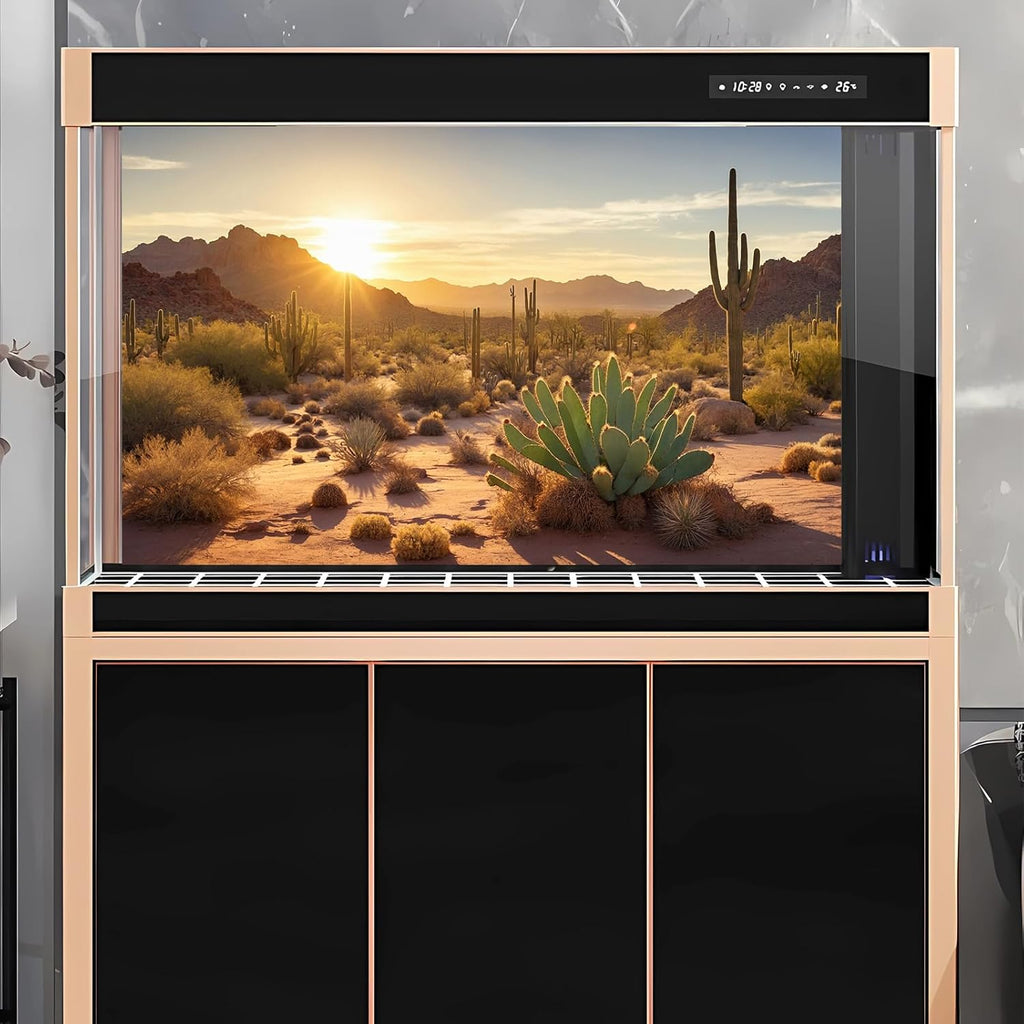 Reptile Habitat Background Sunset Desert Tank Decors Saguaro Cactus Arid Mountain Range Terrarium Background Cacti Sand Dunes Aquarium Background Desert Mountain Fish Tank Background 48x24in