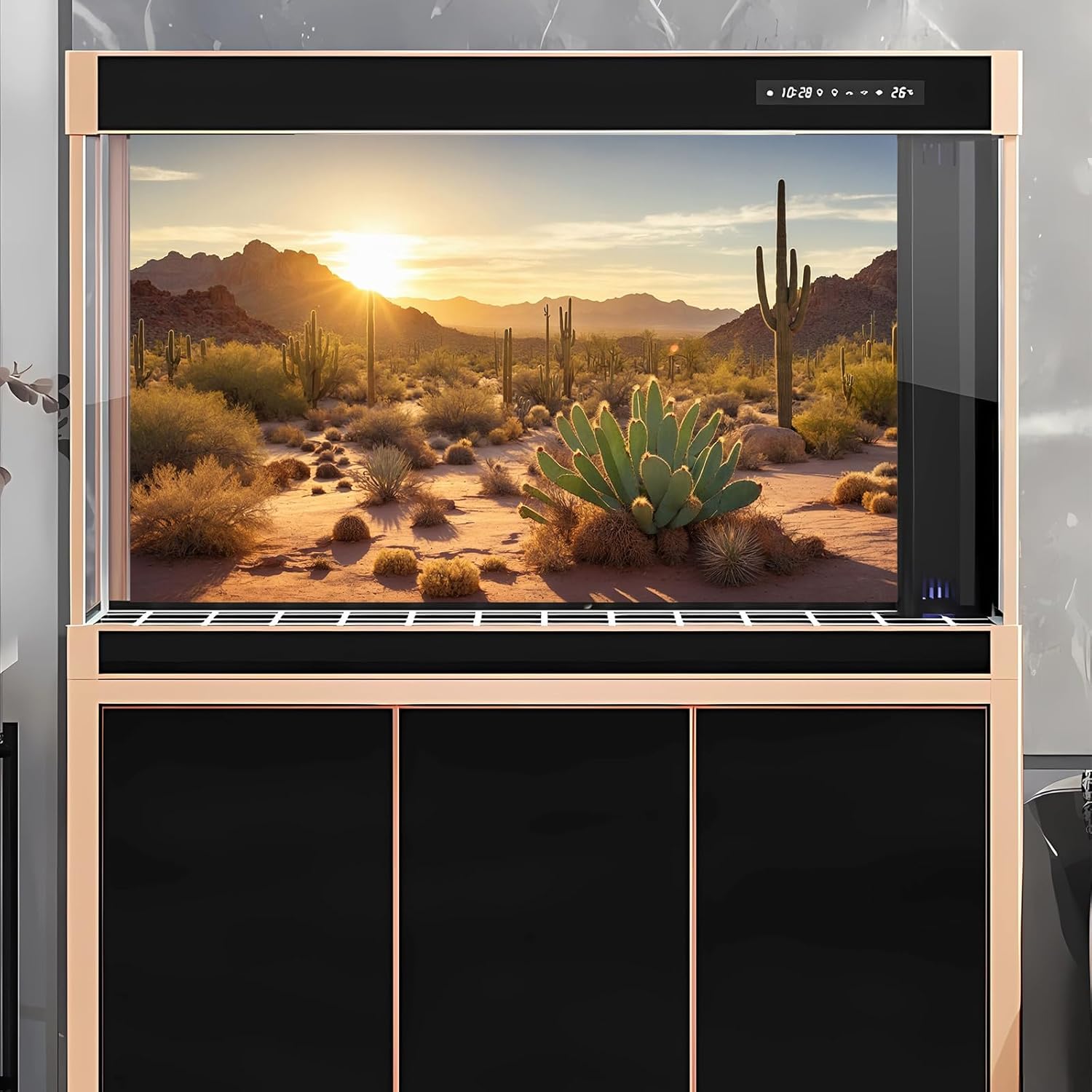 Reptile Habitat Background Sunset Desert Tank Decors Saguaro Cactus Arid Mountain Range Terrarium Background Cacti Sand Dunes Aquarium Background Desert Mountain Fish Tank Background 36x24in