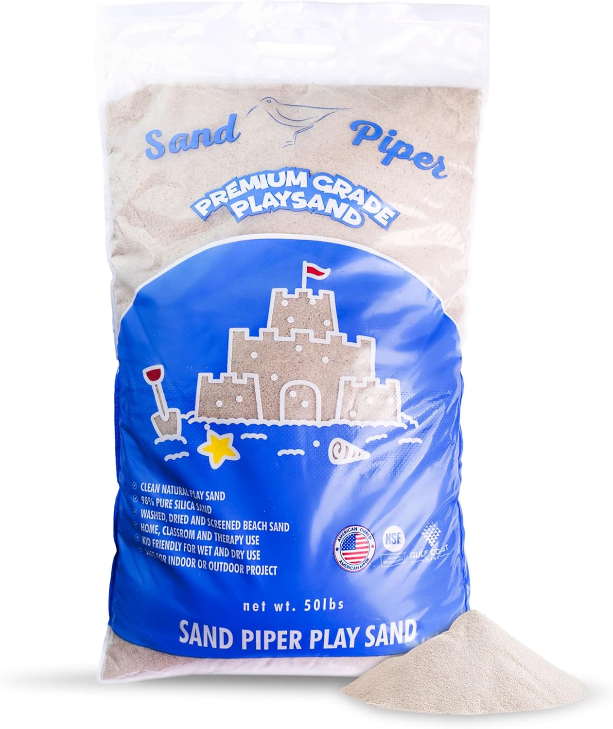 Sandpiper Multiuse Play Sand for Kids - 50 Lbs Indoor Outdoor Silica Sand for Sandbox, Craft Table, Sensory Bin Filler, & Building Beach Castles