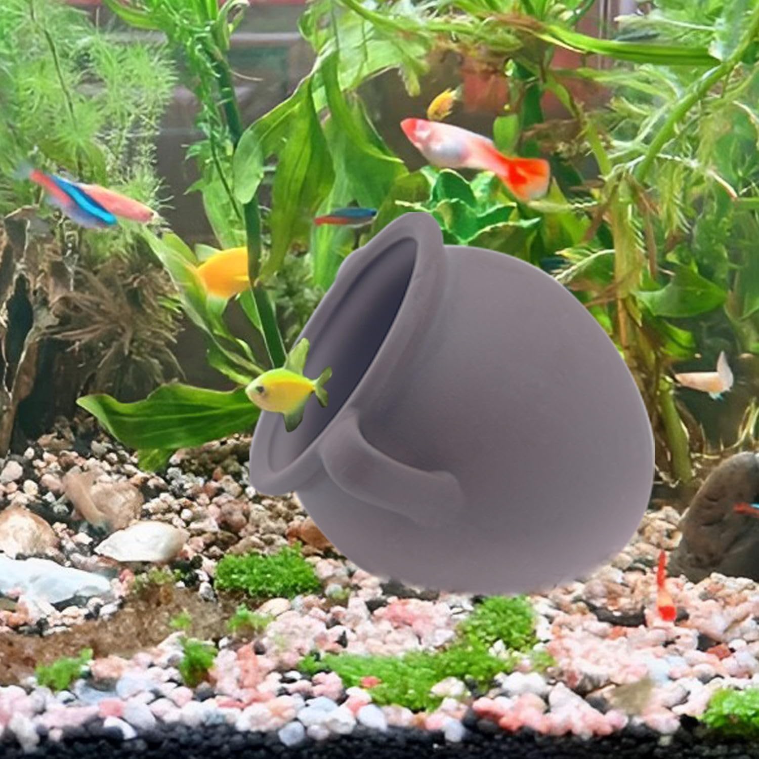 AnRui Ceramic Jar Aquarium Ornament Decor Natural Clay Vase Betta House Hideout Cave Pot Fish Tank Decorations Accessories for Cichlid, Small Fish, Shrimp to Play Hide Breed Habitat, Large