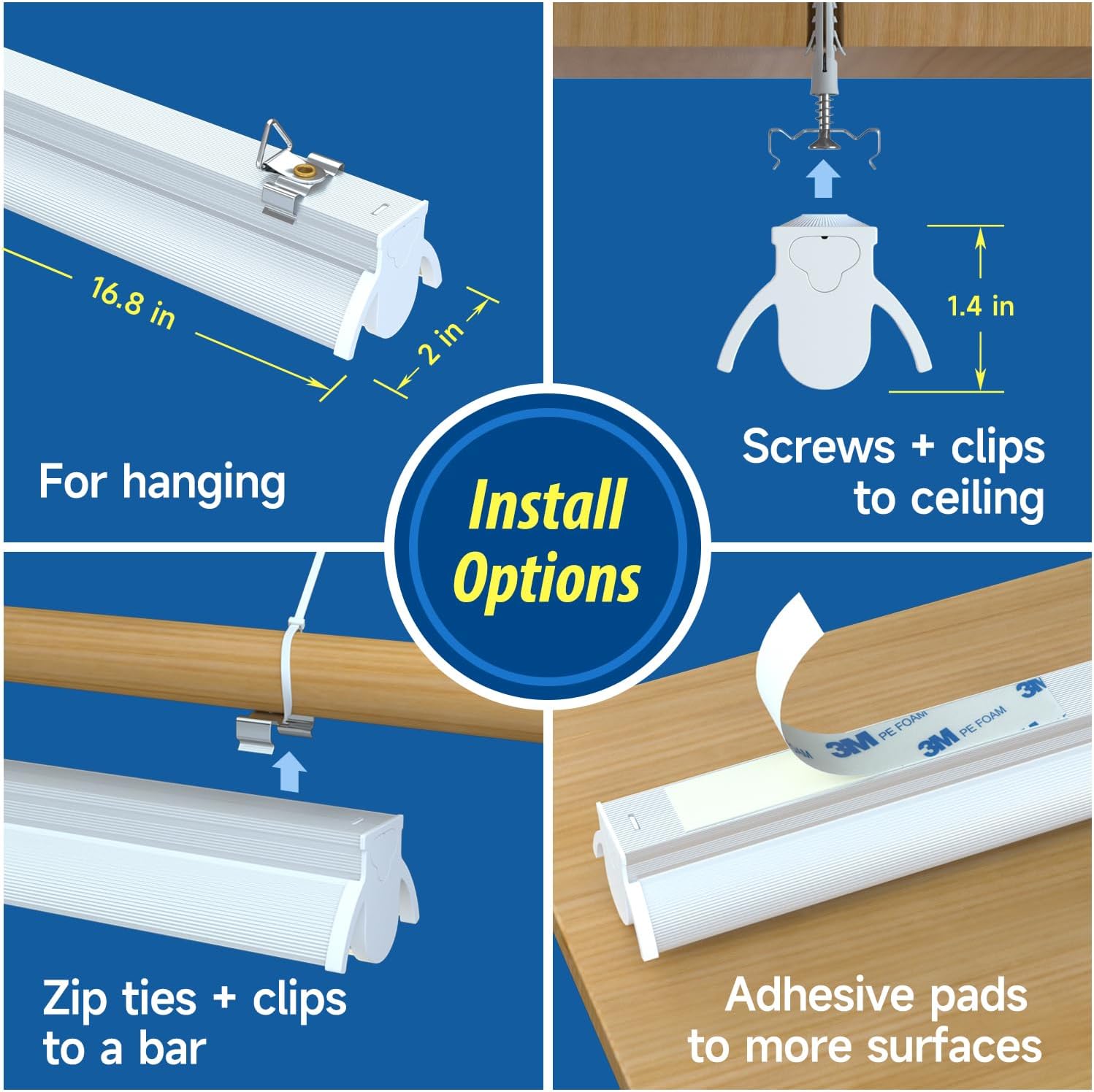 Plant Lights for Indoor Growing Seedlings - 16 in Long, 4-Count (10W x4) Full Spectrum T5 Grow Light Bars for Seed Starting, 4000K White LED Grow Lamp w/Reflectors for Shelf/Rack