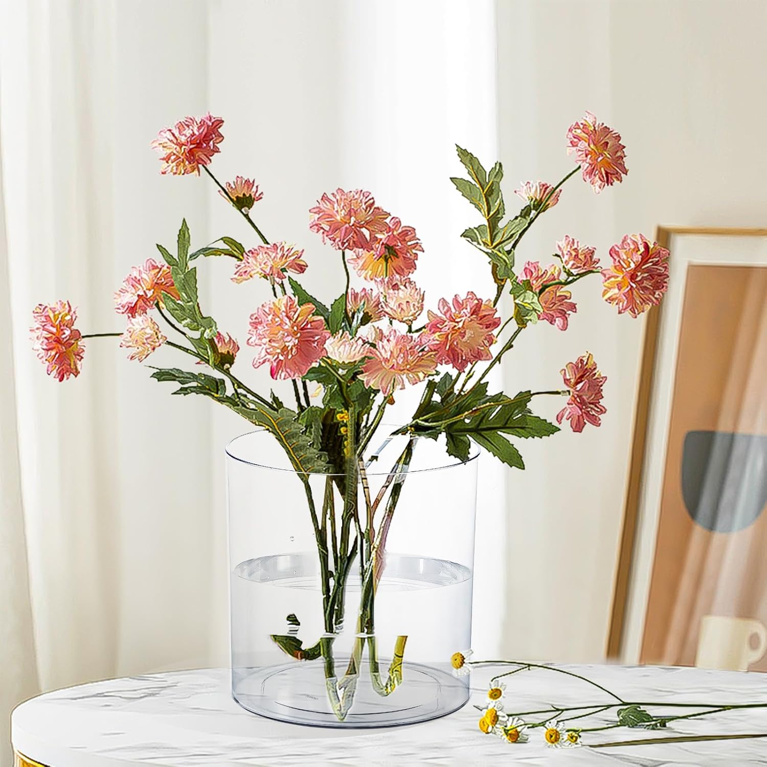 Clear Plastic Vase, Decorative Wide Flower Acrylic Cylinder Vase, Cylinder Vase Floral Container Round Plastic Vases for Home, Wedding Party, Decor, Centerpieces.7.9" x7.9