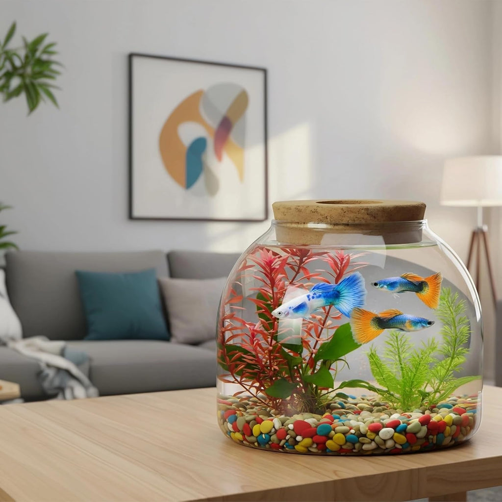 iplusmile Glass Plant Terrarium Jar, Tabletop Succulent Bubble Planter with Cork Lid, Open Mouth Round Fish Bowl Vase Sealed Glass Bottles Vial for Home Decor
