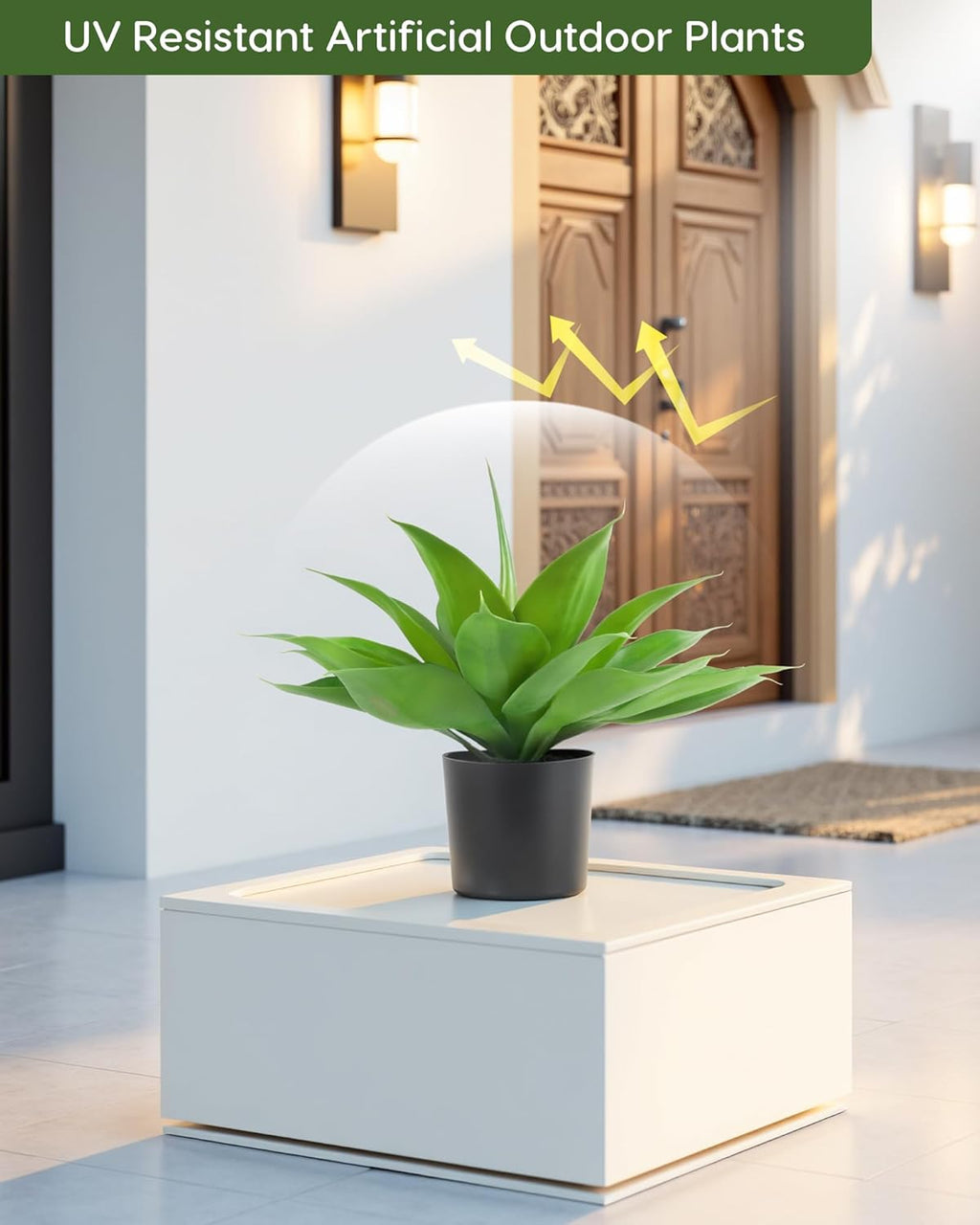 Velener Fake Agave with Black Pot, Artificial Plant Outdoor Agave - Fake Plants for Indoor and Outdoor Decor(15 Inch)
