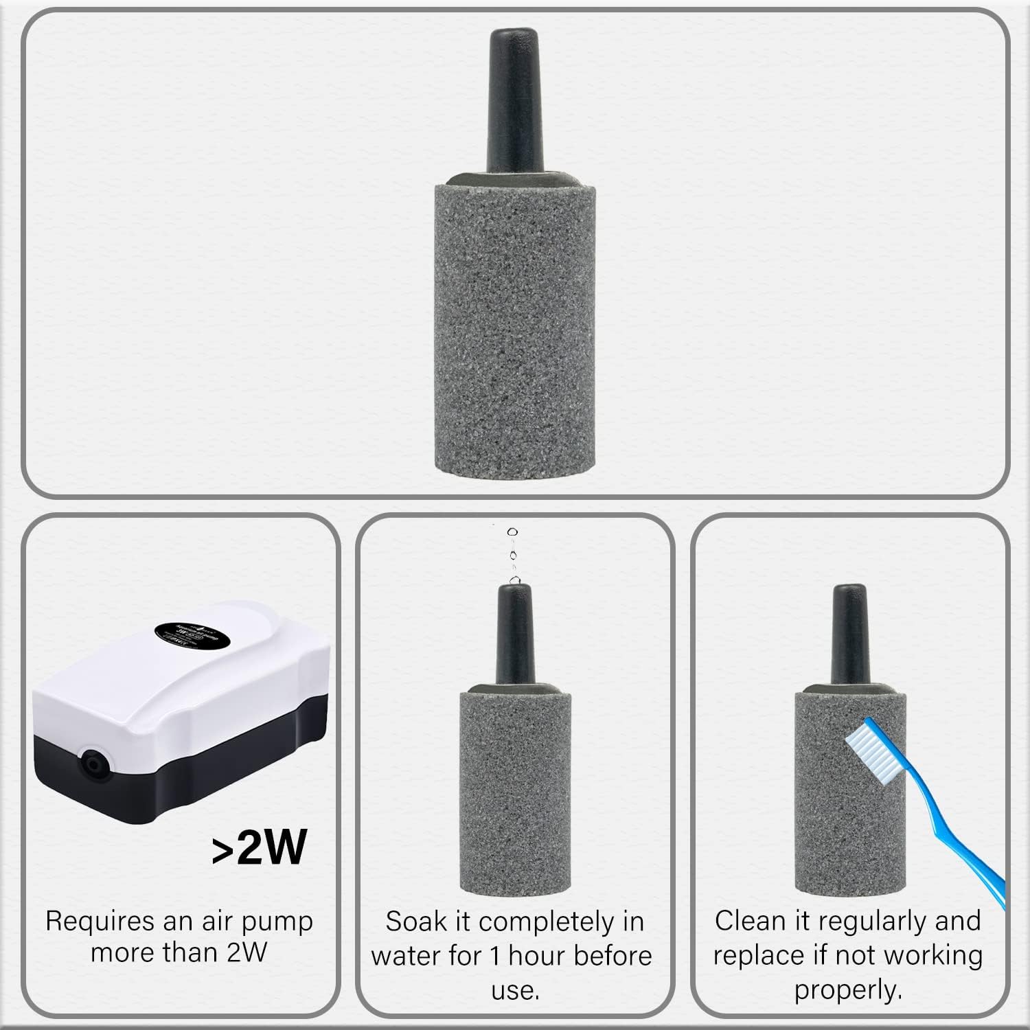 Air Stone Bubble Diffuser Ball - for Aquarium Air Pump and Fish Tanks, Gray, Pack of 10pcs