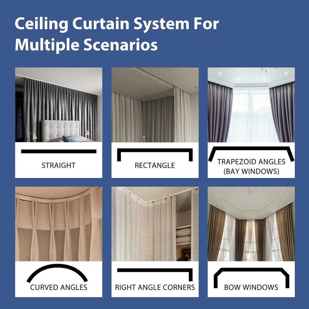 Room Divider Ceiling Mounted Curtains Track Sets Extra Wide Blackout Curtain Flexible Tracks for Bedroom Privacy Partition Separator,1 Panel Beige Drape and White Rail, W8.3 x H10ft