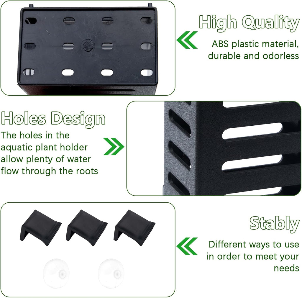 Aquarium Plant Holder Set, 8 Plastic Pots with 48 Hooks and 32 Suction Cups, for Live Plants and Fish Tank Decorations