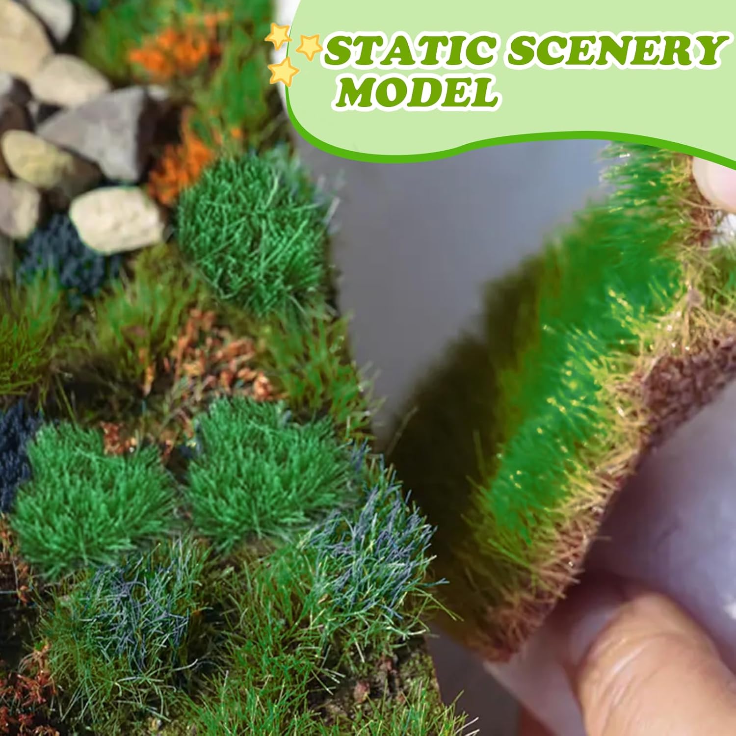 Warmtree Hand Torn Model Grass Tufts for Miniature Scenery Applicable for N & HO Scale for Train Layouts, Diorama Supplies, and Architectural Models(Grass Green)