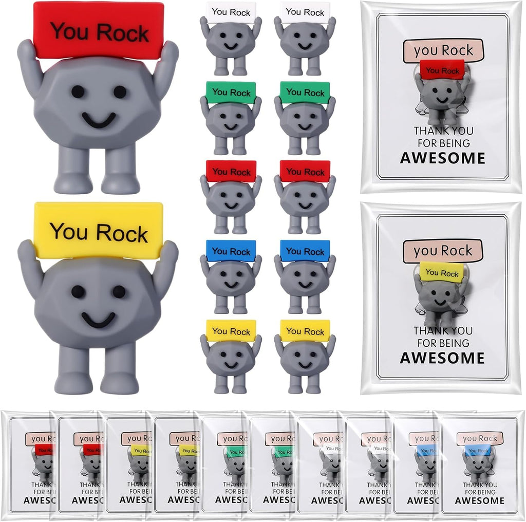 Gejoy 30 Pcs You Rock Gifts Set Include 10 Mini Rubber Rock 10 Motivational Card 10 Package Bag Positive Inspirational Gifts for Being Awesome Employee Coworker Staff Teacher Team Friends