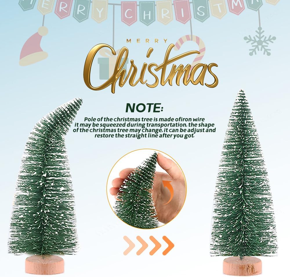 Yahpetes Miniature Christmas Tree 6 Pcs Pine Trees Sisal Trees Snow Frost Ornaments with Wooden Bases for Miniature Scenes, Christmas Crafting and Designing, Mixed Size