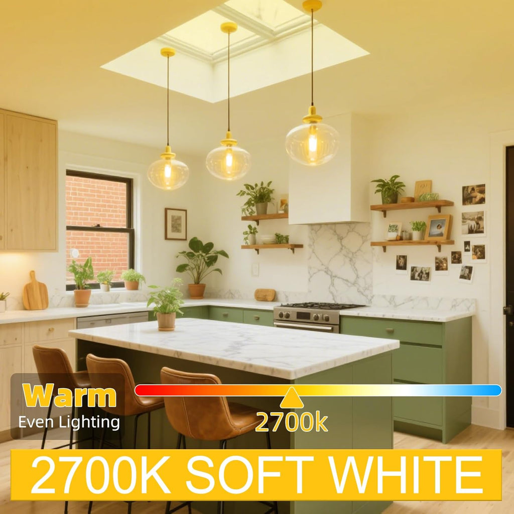 Tubular LED Edison Bulb Dimmable 2700K Warm White, 4W, 40 watt Equivalent, E26 LED Light Bulbs, T10 Edison Bulbs for Chandeliers, Ceiling Fan, 90+CRI 400LM, 6 Pack