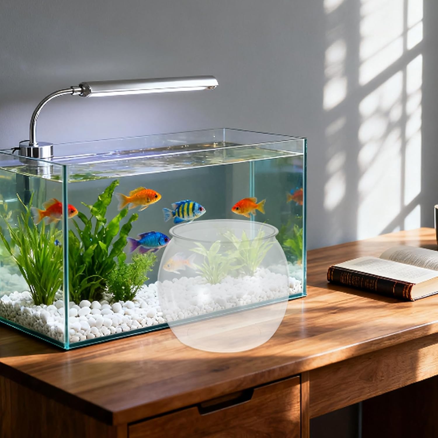 Clear Round Fish Bowl: 7.86X6.68in Plastic Aquarium Tank for Small Fish Or Turtles - Aquarium Tank for Goldfish - Transparent Round Betta Container Easy to Clean