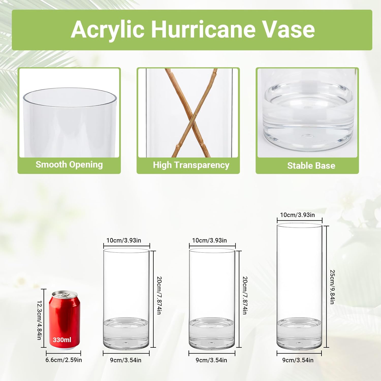 SUREAM Cylinder Wedding Vases for Centerpieces, 7.8/7.8/9.8 Inch Tall Clear Flower Vase, Different Sizer Floating Candle Holder for Table Centerpiece Wedding Home Decor