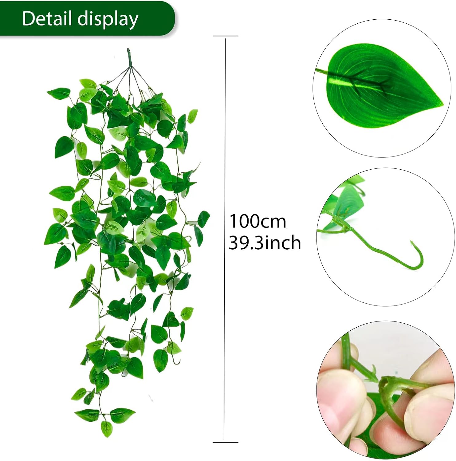 Fake Hanging Plants for Room Decor, Artificial Ivy vines Greenery Leaves Garlands for Home Aesthetic living Bedroom kitchen Office Wall patio Bookshelf, Indoor,Outdoor decorations(No Basket)