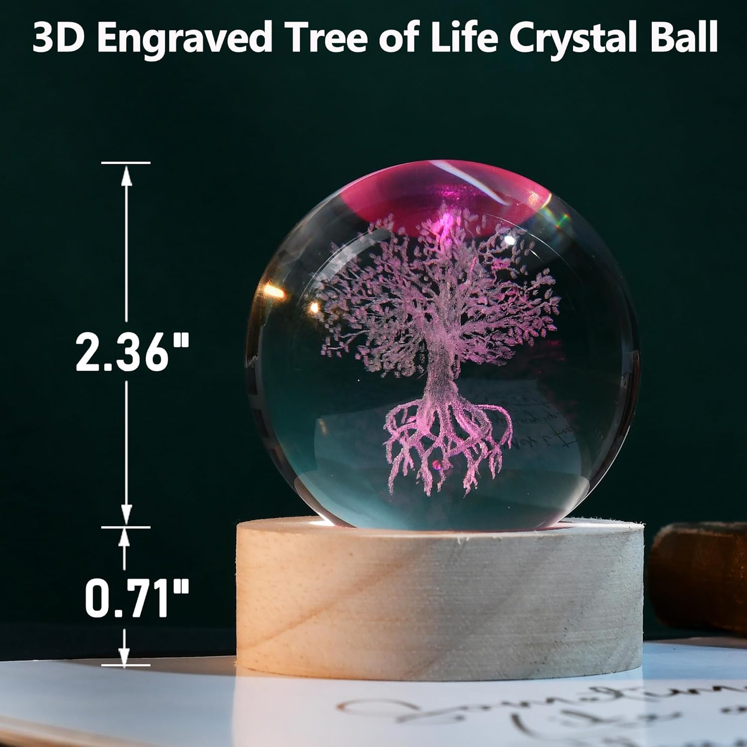 IFOLAINA Tree of Life Crystal Ball with Lighted Base Laser Engraved Glass Ball Tree of Life Night Light Decorative Globes 3D Crystal Plant Sphere Gifts for Her Birthday