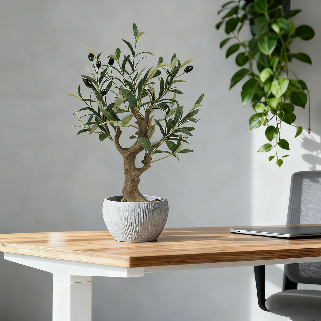 TOARTi Artificial Olive Tree Potted Plant with Stone Pot, 20.5" Tall Japanese Bonsai Tree Faux Plants Desk Plant, Realistic Greenery Decor for for Home Bedroom Bathroom Office Desk