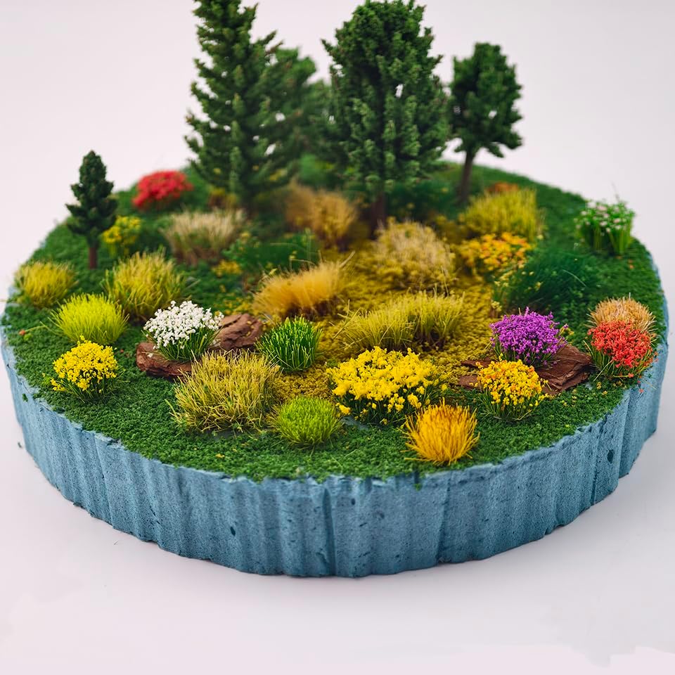 140Pcs DIY Miniature Colorful Flower Cluster Self Adhesive Flower Vegetation Groups Static Grass Tufts for Train Landscape Railroad Scenery Sand Military Layout Model Miniature Bases and Dioramas