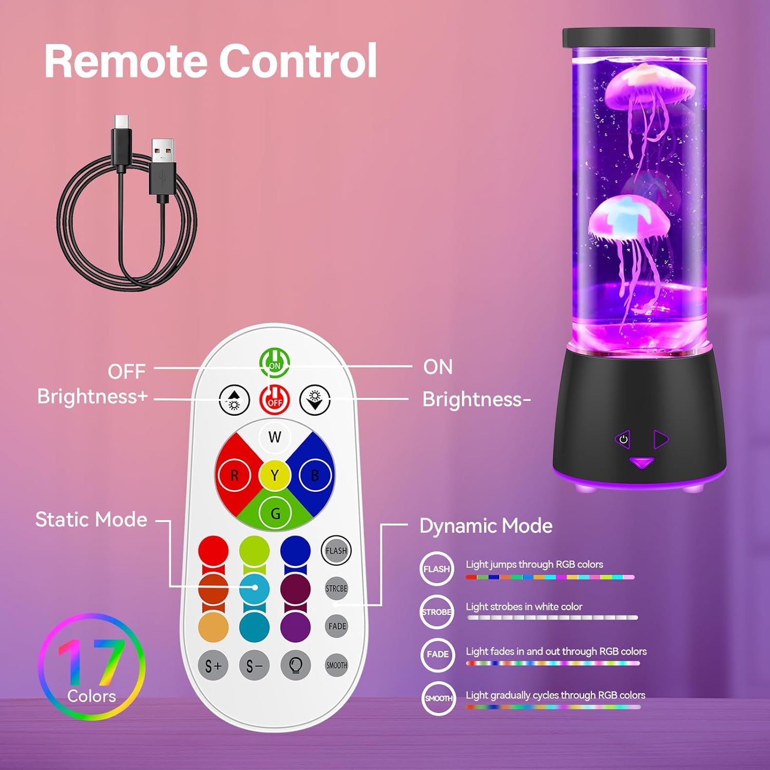 17 Colors Changing Jellyfish lamp with Remote - Jellyfish Tank Table Lamp, LED Night Light for Kids Adults, Aquarium Mood Lamp Home Decor, Party Christmas Gifts for Women Men