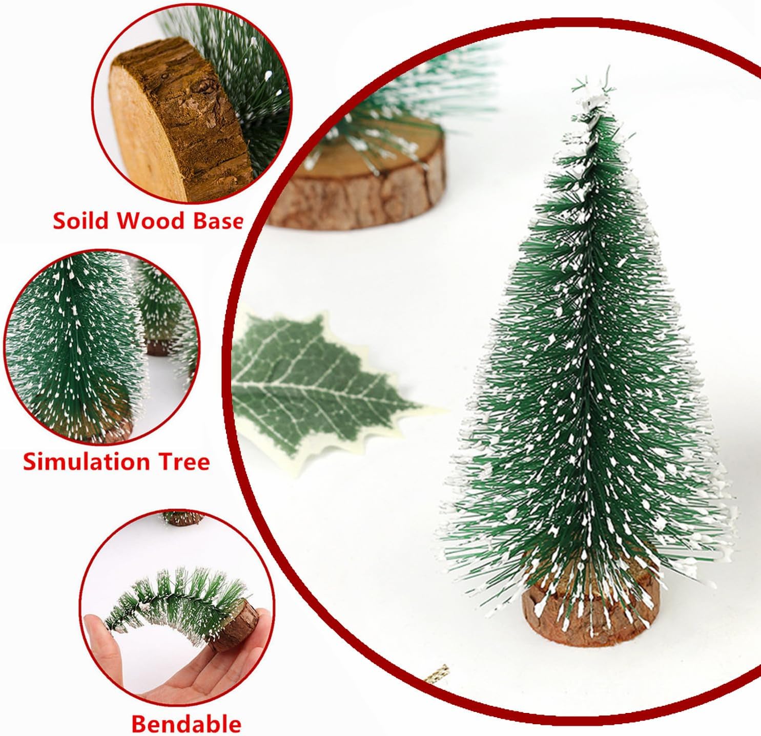 Small Christmas Trees, 6pcs Mini Christmas Tree, Artificial Bottle Brush Christmas Trees, Mini Pine Tree Tabletop Decor with Wooden Bases for Home Table Xmas Decorations