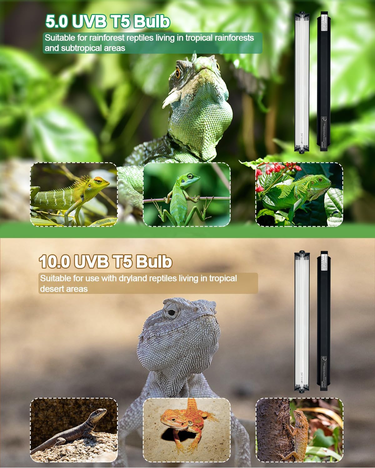 T5 UVB Reptile Light Kit, 39W T5 Reptile Light Fixture with UVB 10.0 Fluorescent Bulb, 35 in Terrarium Hood Light Fixture, Ideal for Tropical and Desert Habitats Reptile