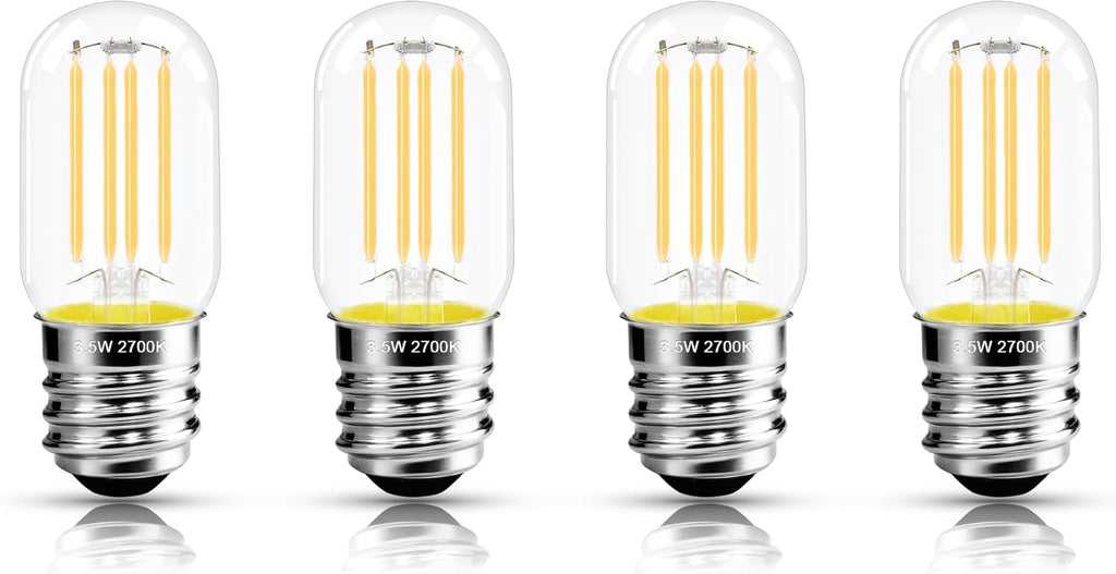 2.5 Inch E17 Intermediate Base LED Filament Bulb 360 Lumens, 2700K Soft White Dimmable Appliance Bulb AC 120V, UL Certified T8 Microwave Light Bulbs Under Hood for Refrigerator Stove 4Pack
