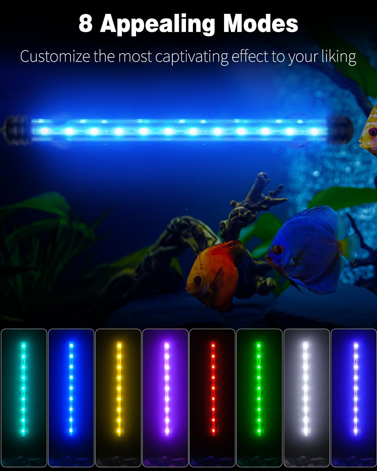 Pawfly 3 W Aquarium LED Light 11 Inch Underwater Fish Tank Light with Timer Auto On/Off Fish Tank Background Lights with 8 Lighting Modes Submersible Multi-Colored Tube Lights for Decoration