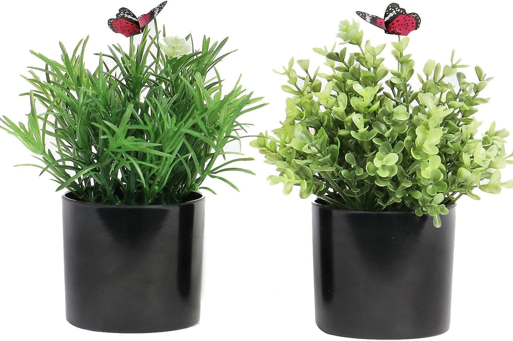 7" H Fake Plants Indoor 2 Pack Small Artificial Plants,Topiary Greenery Mini Potted Plants for House Office Tabletop Decoration