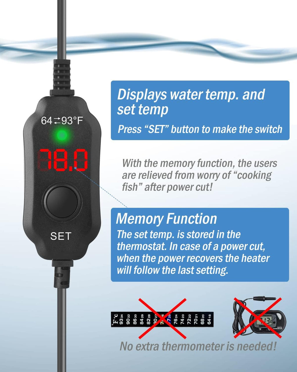 AquaMiracle Adjustable 15W Aquarium Heater Submersible Fish Tank Heater Super Short Aquarium Heater with LED Digital Display Thermostat, for Tanks 1-3 Gallons