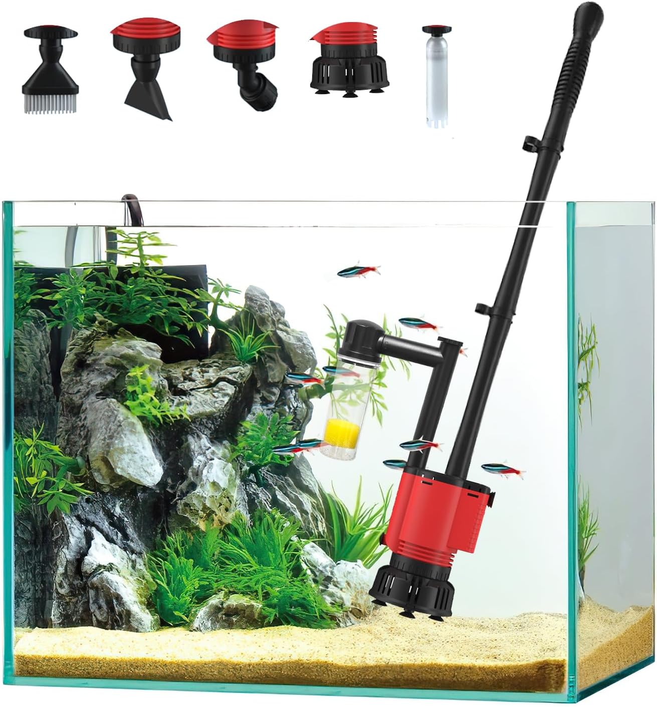 Electric Aquarium Gravel Cleaner Vacuum, Removable Water Changer, Automatic Changer with Multi-Function Nozzles, Strong Suction for Fish Tank Sand Cleaning, Water Changing and Waste Removal
