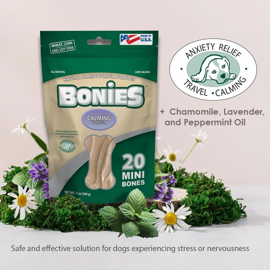 Bonies Natural Calming Formula Small-Sized Single Bone - Contains Chamomile & Lavender, Help Anxiety, Excessive Barking & Trembling, Chicken Flavor, Small Dogs, 120 Bones