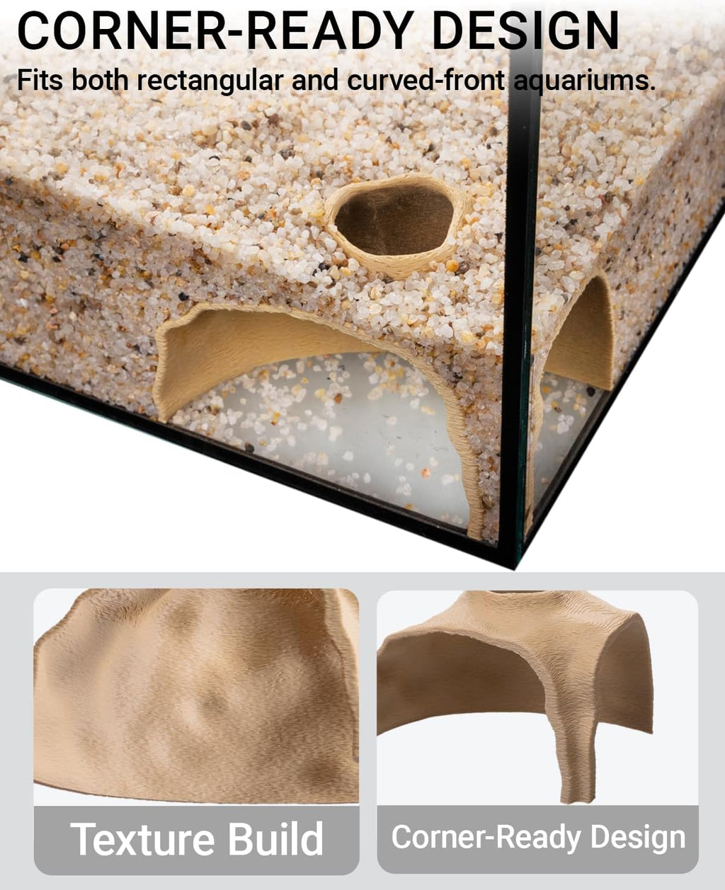 Aquarium Cave – Rock Texture Fish Shelter with 180° Viewing Angle, Fits Fish Tanks for Pleco, Betta, Loaches, Shrimp & Snails – Aquarium Decor & Tunnel (Sand, Small)