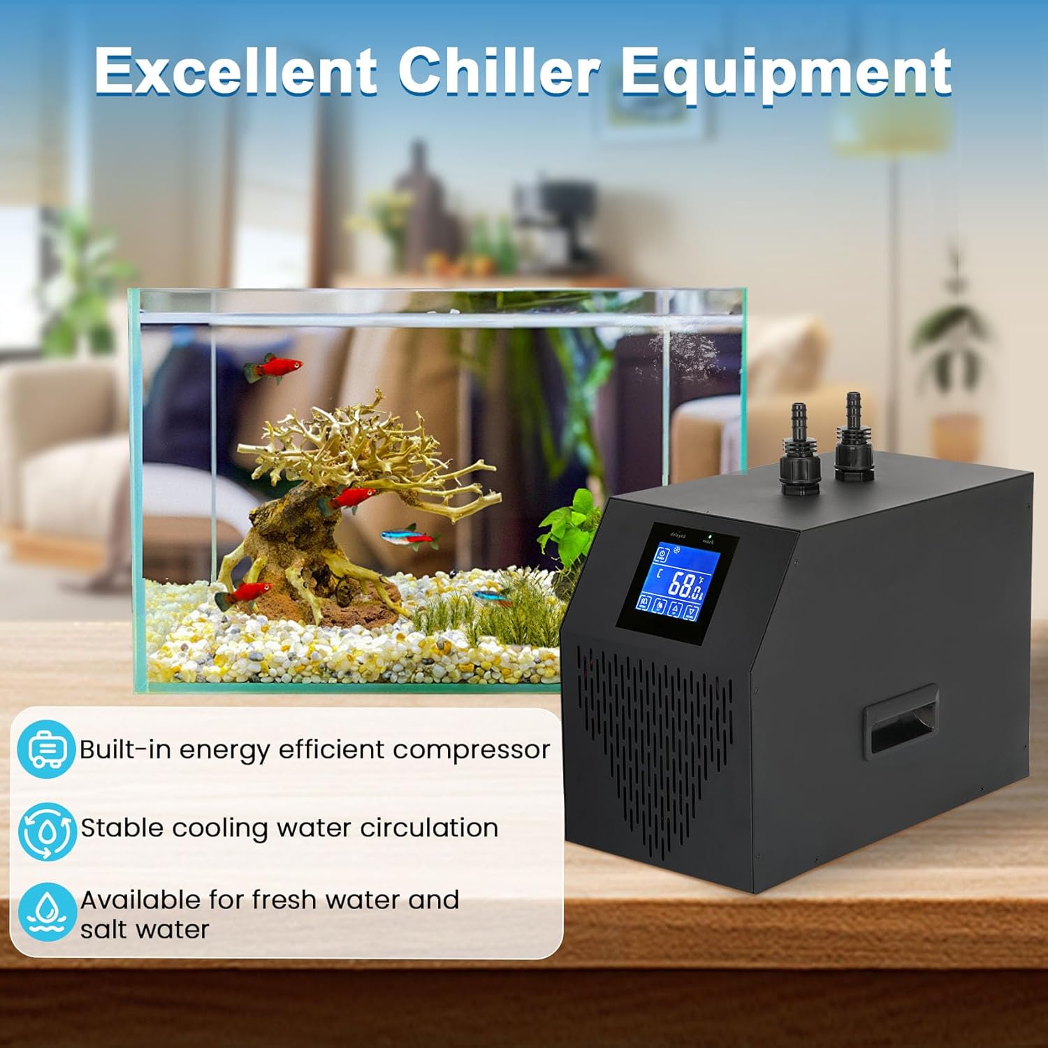 Aquarium Chiller 42 Gal, 1/10 HP Water Chiller Machine, Hydroponic Cooling System, Fish Tank Chiller with Upgraded LED display, for Axolotl Jellyfish