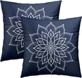 Mandala Navy Blue Throw Pillow Covers Set of 2 All-Season Soft Boho Lotus Flower Pillowcases with Hidden Zipper,Durable for Sofa Bed Car Decor & Gift Luxury 18x18Inch