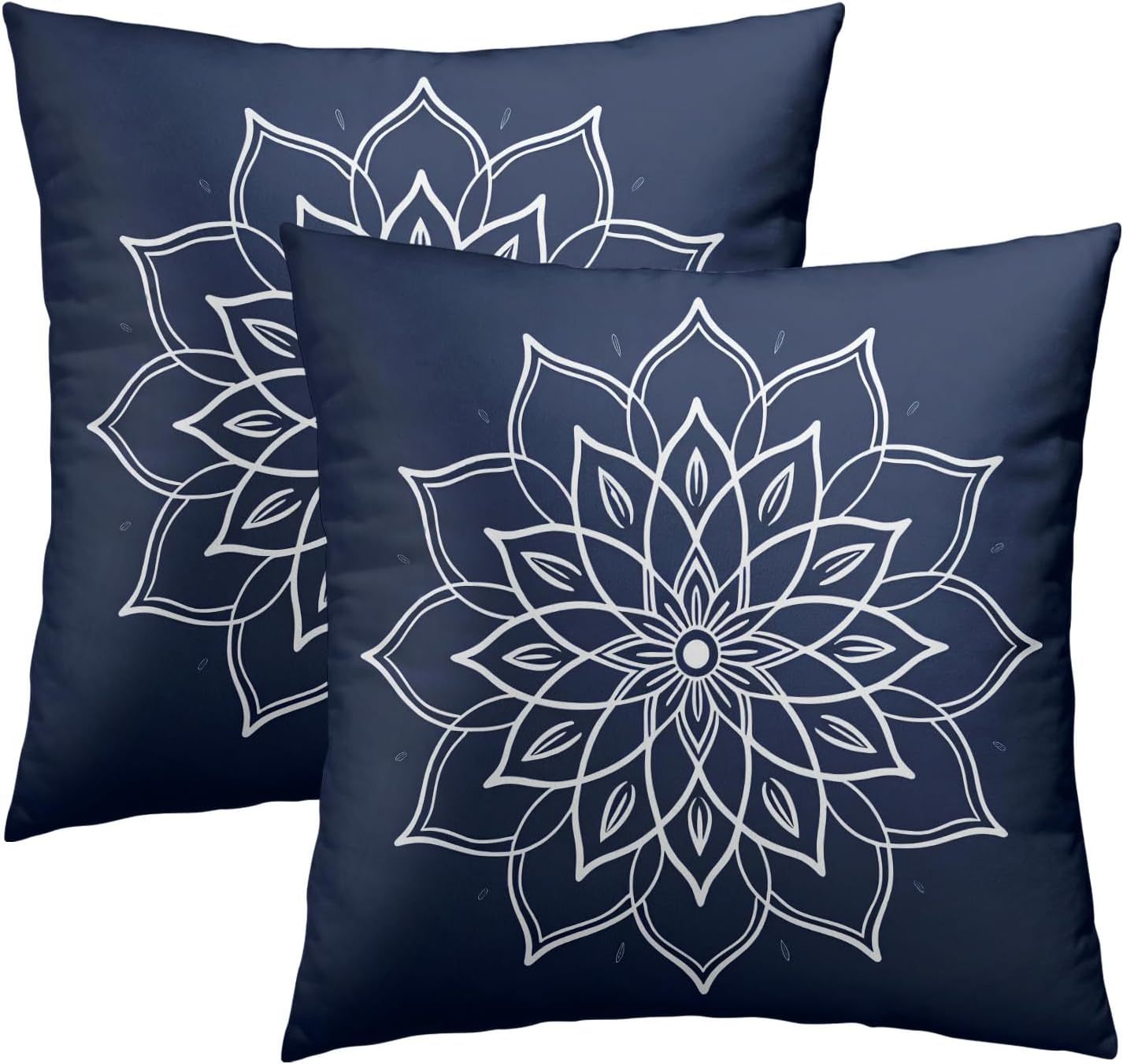 Mandala Navy Blue Throw Pillow Covers Set of 2 All-Season Soft Boho Lotus Flower Pillowcases with Hidden Zipper,Durable for Sofa Bed Car Decor & Gift Luxury 18x18Inch