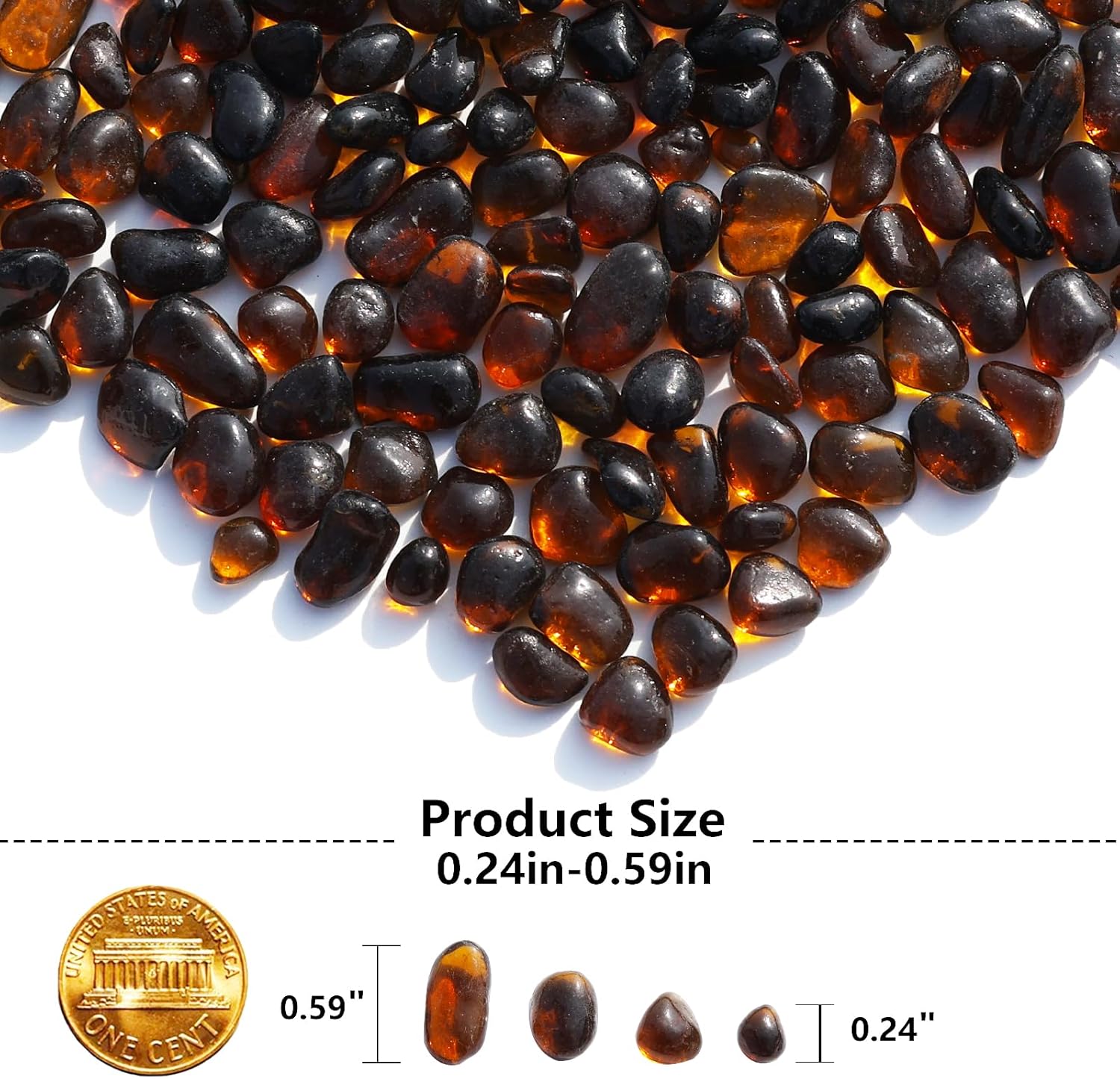 Sea Glass Stones - Brown Clear Glass Pebbles Gemstones - Perfect for Aquarium Rocks, Fish Tank Gravel, Vase Fillers, DIY Crafts, and Home Decor (0.9LB/14oz)