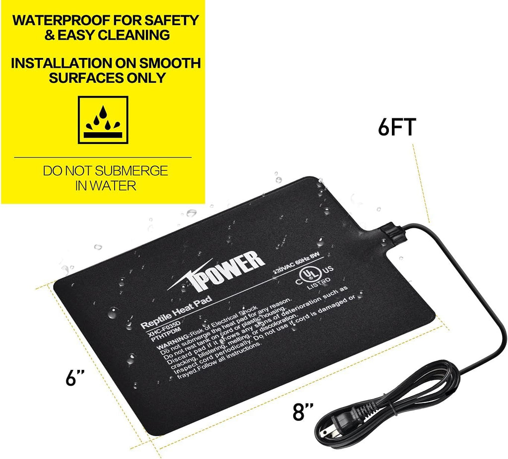 iPower 6X8 Inch Reptile Heat Pad Under Tank Heater Terrarium Warmer Heating Mat and Digital Thermostat Controller for Turtles Lizards Frogs and Other Small Animals