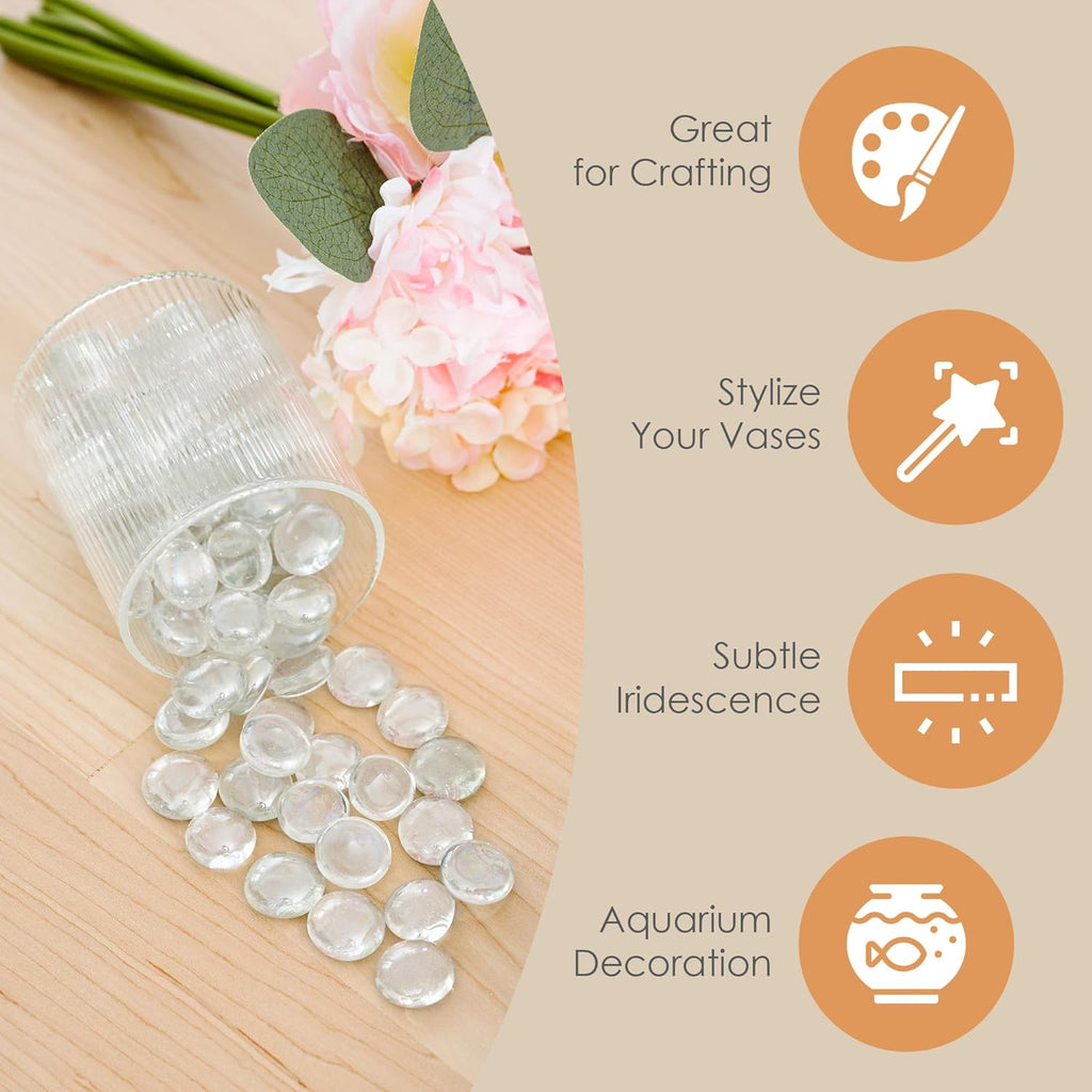 Houseables Glass Beads for Vases, Marbles for Vases, Glass Marbles, Vase Filler, Clear Beads, Flat Marble, Clear Gems, Crafts, Pebbles, Stones, Decorative Rocks, Plants, Florist, Floral, 10 LB, 1000PC