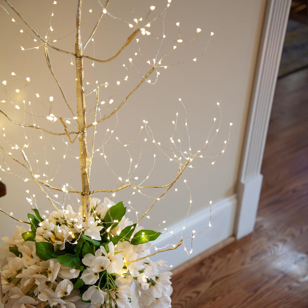 4 Ft Gold Fairy Light Tree Artificial Tree Bedrom Décor Gold Room Decor, 390 Warm White LED Lights