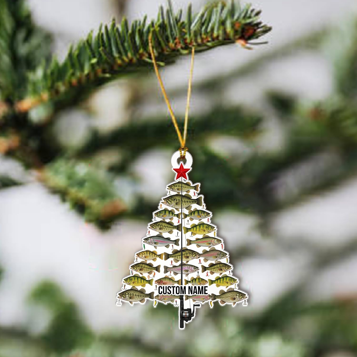 Personalized Fish Stack Ornament - Fishing Decorative Hanging Ornaments Christmas Tree Decor - Freshwater Fishes Hanging Xmas Decorations Gift for Anglers, Dads & Nature Lovers