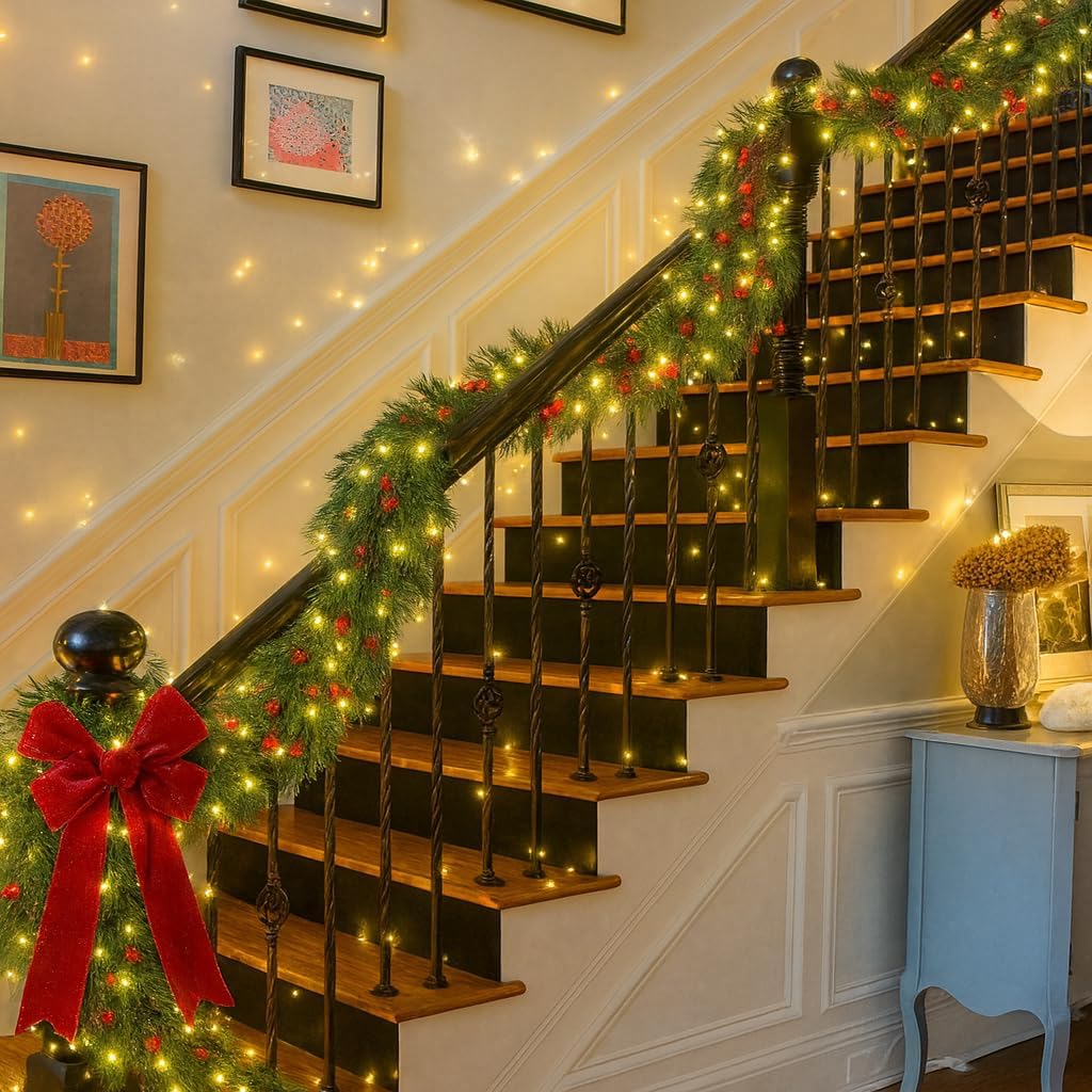 6FT Christmas Garland,Flexible Greenery Artificial Norfolk Pine Garland for Fireplace Mantel Staircase Front Door Table Centerpiece, Indoor Outdoor Holiday Decor with Realistic Pine Needles (2)